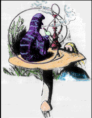 Alice’s caterpillar smoking hashish on top of giant mushroom